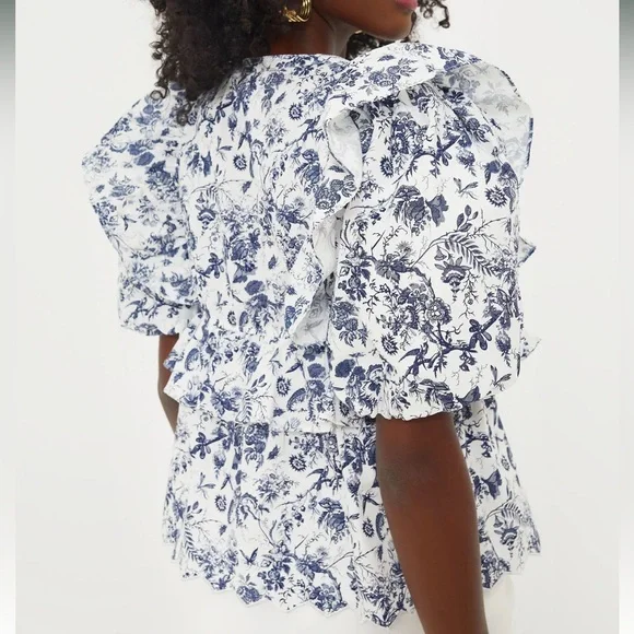 Tuckernuck Hyacinth House Navy Floral Ruffle Nadia Blouse Size Small NEW - Picture 5 of 11